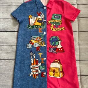 SHEIN Blue and Pink Polo Collar Casual Dress